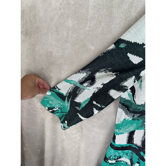 Misook Sweater Womens Large Green Cardigan Jacket Abstract Artsy Career Preppy - Picture 4 of 13